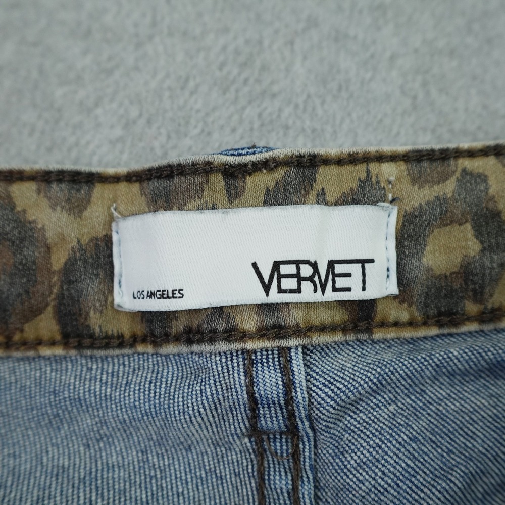 Vervet Jeans Womens 29 Blue Distressed Flare Denim Leopard Trim Gusset - Picture 6 of 13